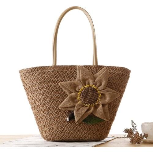 Aaby 2021 Summer New Fashion Tote Handbag For Women High Capacity Straw Beach Bag With Flower Appliques For Gift