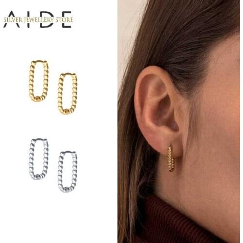 AIDE French Trendy Twist Hoop Earrings For Women Minimalism INS Geometric Piercing Huggie Earings Silver 925 Jewelry oorbellen