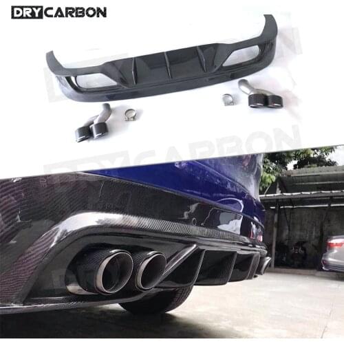 Carbon Fiber Car Rear Bumper Lip Diffuser With Steel Exhaust Muffler Tips for Jaguar F-PACE 2016-2018 Back Bumper Guard