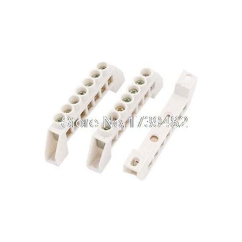 White Plastic Single Row 7 Position Wire Connector Screw Terminal Block 3pcs
