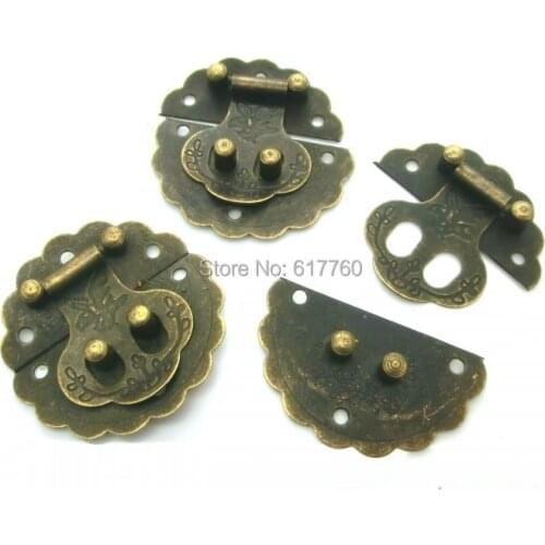Free Shipping-10 Sets Box Lock, Case Lock, Wooden Box Lock Antique Bronze Pattern Carved 6 Holes 4cm x 4cm(1 5/8"x1 5/8") J1838