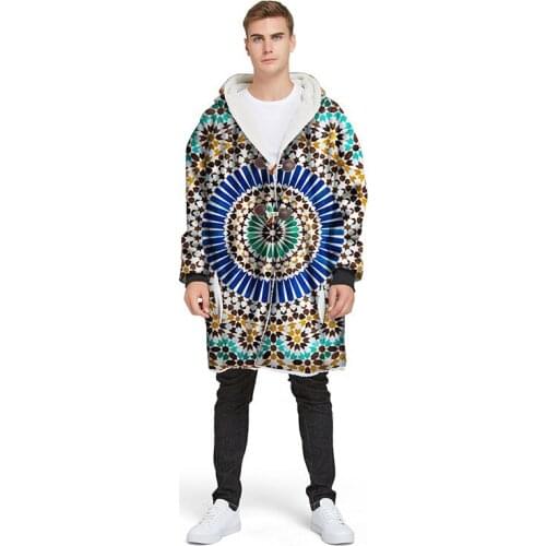 Boho Plaid Hooded Blanket Sweatshirt Pullover For Adults Warm Plush Pocket TV Fleece Coat 3D Bohemian Sleeves Hoodie Blanket