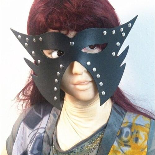 COLEMJE Black Red Blindfold Sex Mask Leather Sex Accessories For Halloween Stage Performance Bdsm Bondage Accessories