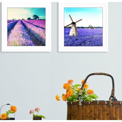Modern Style Purple Lavender Landscapes Living Room Decorative Painting Windmill Flowers Unique House Canvas Wall Picture Poster