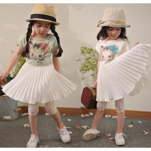 Kids Girls Gress Summer Cartoon Print Splicing O-Neck Short Sleeve Pleated Princess Dress 2-7 Year Old Childrens Clothing