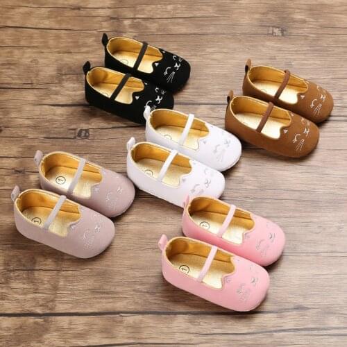 Baby First Walkers Baby Shoes Newborn Infant Pram Mary Jane Girls Princess Moccasins Cats Print Soft Shoes 0-18M