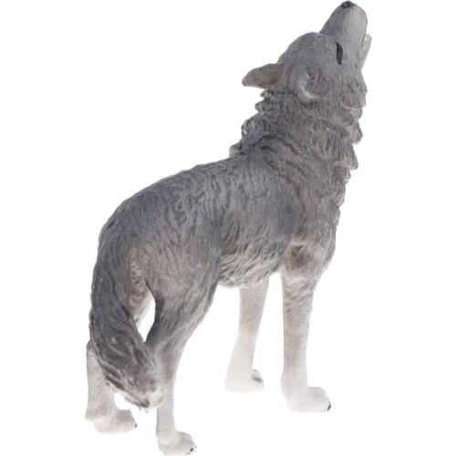 3 Inch Plastic Realistic Wild Animal Model Grey Howling Wolf Action Figure Doll Toy for Kids Toddlers Gift Home Decor Collection