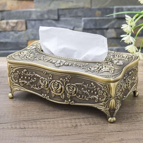 Europe metal mode drops of glue carved tissue box napkin holder home accessories bronze ZJH007