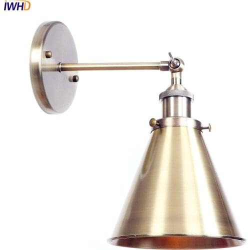 IWHD Brass Color Retro Vintage Wall Lights Fixtures Bedroom Stair Bar Loft Industrial Wall Sconce Lamp Edison Style Lighting