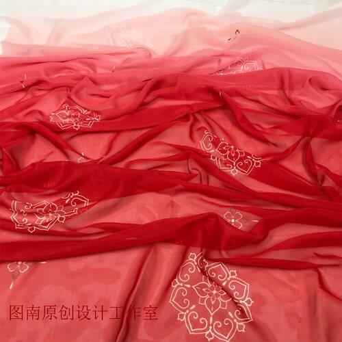 Chinese stlye landscape paintingGradient color Chiffon hanfu lolita fabric for DIY dress 1order=1pc(size:100x150cm)
