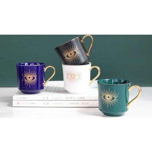 Turkish Style Coffee Cup Ceramic Gold Painted Coffee Cup Turkish Blue Eyes Tea Milk Mug Ottoman Coffee Cappuccino Cup