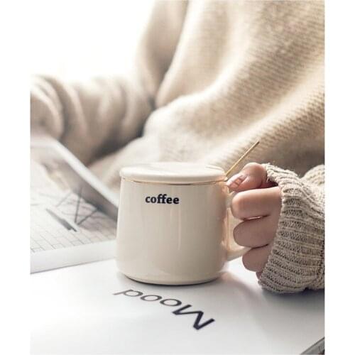 Coffee Mugs Creative Nordic Minimalist Breakfast Coffee Cup Ceramic with Lid Spoon Office Male Mark Water Cup Female Teacup