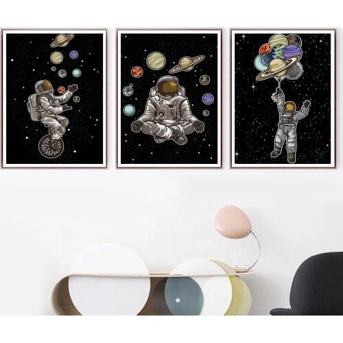 Space Man Planet Astronaut Star Abstract Wall Art Canvas Painting Nordic Posters And Prints Wall Pictures For Living Room Decor
