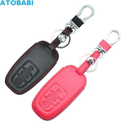 Leather Car Key Cover For Audi A3 A4 A5 A6 A8 TT Quattro Q5 Q7 S5 S6 3 Button Smart Remote Control Fob Case Keychain Protect Bag