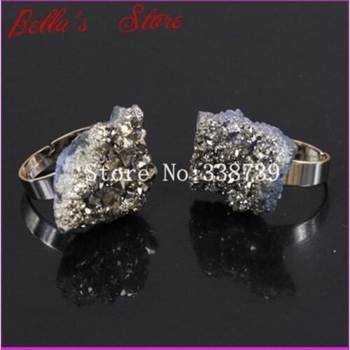 Beautiful Gold Titanium Quartz Druzy Ring Gold Color Bezel Adjustable Ring Quartz Finger Ring Gems Drusy Ring