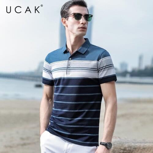 UCAK Brand Cotton Turn-dwon Collar T Shirt Men Casual Streetwear Clothing Tshirts 2020 Summer New Arrival Fashion T-Shirt K5089