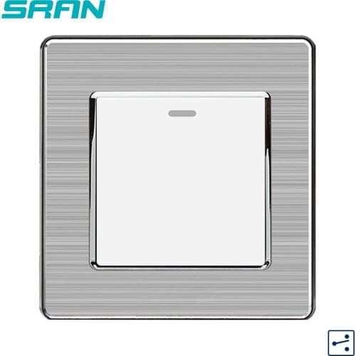 SRAN UK Standard 1Gang 2way rocker switch,250V 16A wall switch stainless steel panel 86mm*86mm white/black/gold