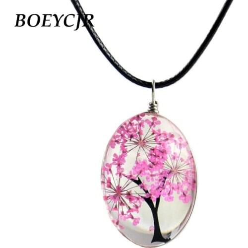 BOEYCJR 8 Color Available Resin & Dried Flower Necklace Ethnic Jewelry Vintage Tree Shape Handmade Necklace For Women Gift