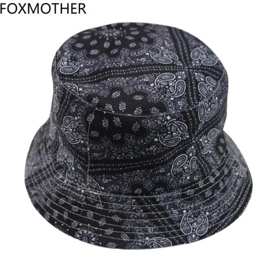 FOXMOTHER New Vintage Hip Hop Paisley Bucket Hats Black Navy Chapeau Femme Caps Gorro Bucket Mens