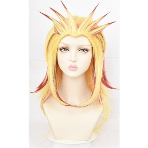 Anime Demon Slayer Rengoku Shinjurou Cos Wig Kimetsu No Yaiba Cosplay Yellow Long Straight Wave Hair Halloween Cosplay Headgear