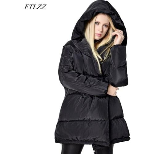 FTLZZ Winter 90% Duck Down Parkas Women Loose Fit Coat Hooded Thickness Casual Jacket Warm Snow Pink Black Overcoat