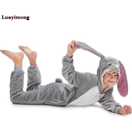 New Kigurumi Rabbit Onesies Kids Animal Unicorn Pajamas Winter Flannel Warm Sleepwear Girls Jumpsuit Stitch Panda Boys Costumes