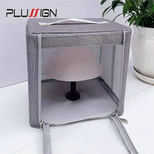 Plussign Three Size Wig Storage Box For Toupee Closure Frontal Hand Carry Wig Bag With Head And Stand Wig Packaging Box S M L