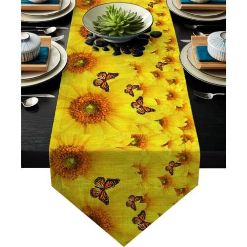 Sunflower Yellow Butterfly Flower Field Table Runner Table Flag Home Party Decorative Tablecloth Table Runners