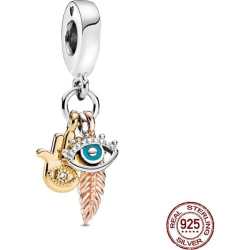 Hamsa All-seeing Eye & Feather Spirituality Dangle Charm Fit Original Pandora Charms Silver Color Bracelet Diy Jewelry Berloque