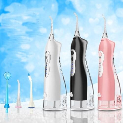 Portable Oral Irrigator With 4 Nozzles Water Flosser USB Rechargeable Water Jet 220ml Water Tank Waterproof