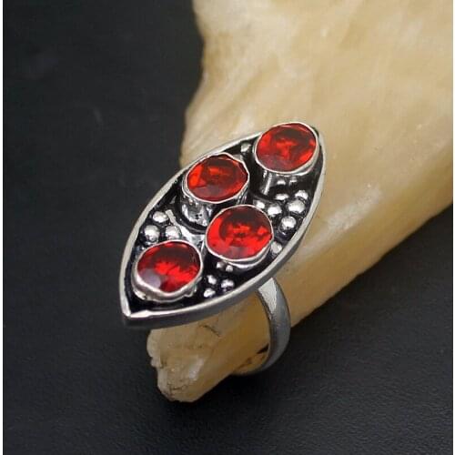 Amazing Vintage Charms Red Garnet Silver Color Band Ring For Jewelry Gifts Size 8 HD94