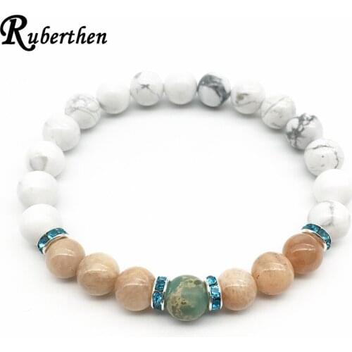 Ruberthen On Sale Men`s Bracelet Howlite Sunstone Bracelet Vintage Design Auqa Terra J-asper Stone Bracelet