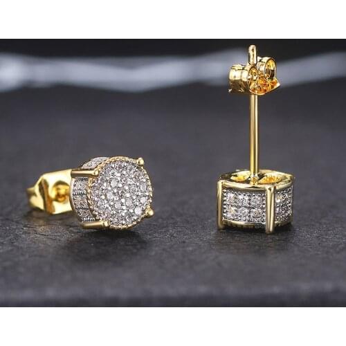 ZHOUYANG Retro Stud Earrings Luxury For Men Gold Color Punk Jewelry Iced Out Zircon Hip Hop Womens Accessories Wholesale OHE003