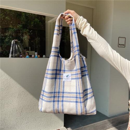 Large Capacity Women Retro Plaid Vest Shoulder Bag Lovely Student Girls School Handbag Ladies Reusable Shopping Bags Casual Tote