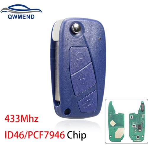 BHKEY 3 Buttons Smart Car Key for Fiat 500 Panda Idea Punto Stilo Ducato 433Mhz ID46/PCF7946 Chip Flip Key Shell Case for Fiat