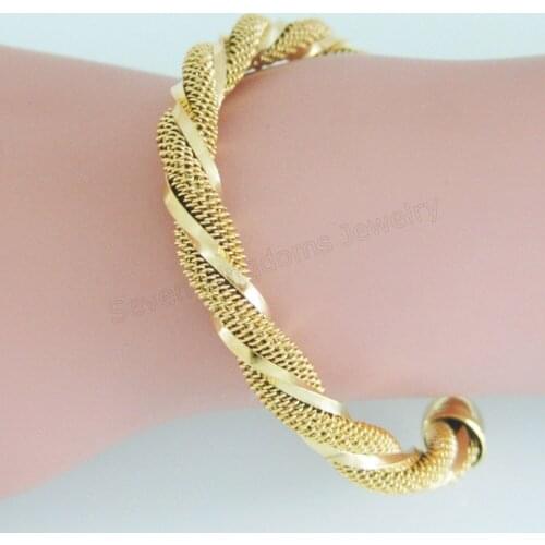 MIN ORDER 10$ / GREAT MESH AND BAR TWISTED - YELLOW GOLD GEP GP DIAMETER 1.97" OPENED BANGLE CAN FIT TO MOST PEOPLE