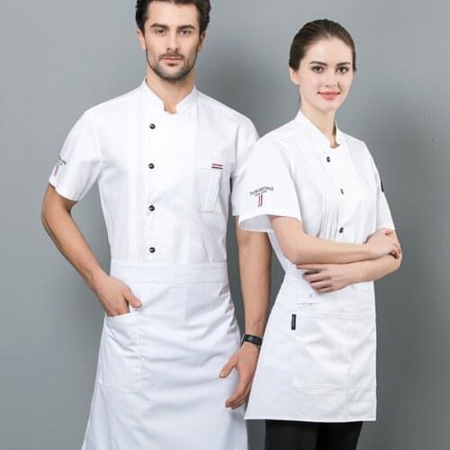 High Quality Stand Collor Chef Restaurant Kitchen Short Sleeve Work Jacket Men Woman Cooking Uniform Bakery Clothes