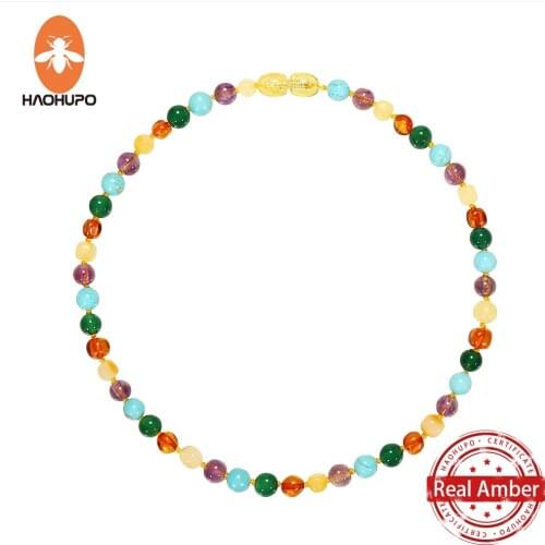 HAOHUPO Top Quality Colors Classic Fashion Nature Stone Baltic Amber Necklace Jewelry Girls Baby Necklace Gold Baroque Necklace