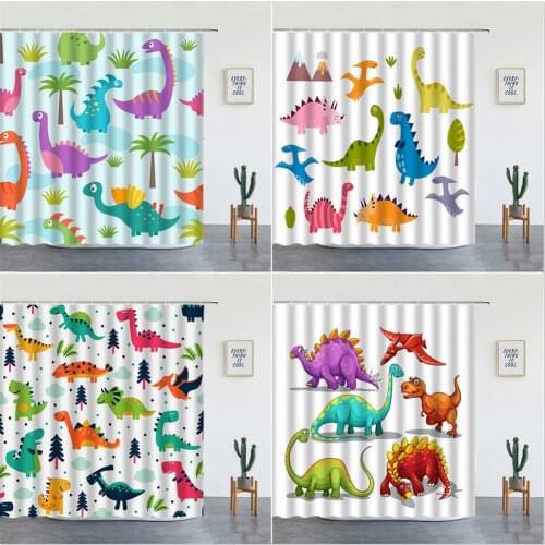Cartoons Animal Dinosaur Shower Curtains 3d Print Baby Child Room Bathroom Decor Waterproof Fabric Bath Curtain Set With Hooks
