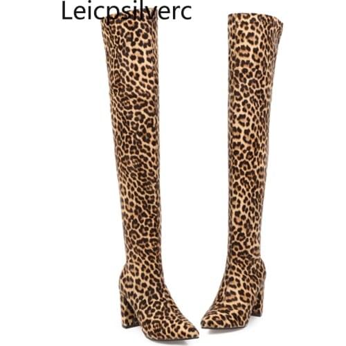 Womens Boots New winter fashion Color matching Pointed High heel Womens Over the knee plus size 34-48 bootsHeel Height 8.5cm