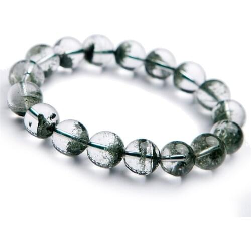 12mm Genuine Natural Green Phantom Quartz Gems Stone Healing Crystal Clear Round Bead Stretch Bracelet For Women Men