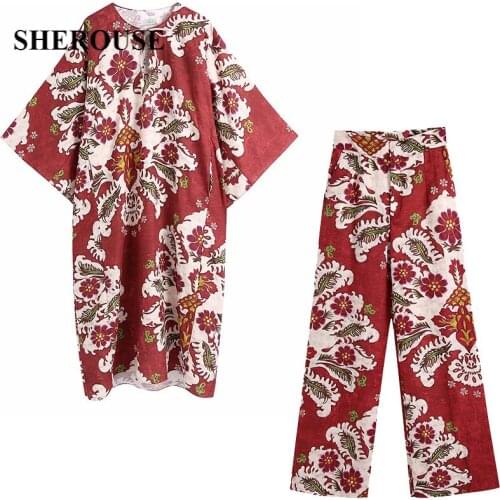 2021 New Summer Women 2 Pieces Set Printed Midi Dress and Loose Trousers Chic Lady Fashion Casual Women Outfits Suit