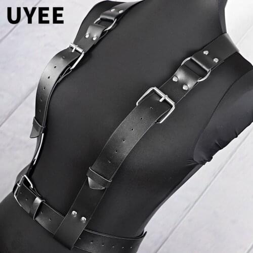 UYEE Gothic PU Leather Harness Lingerie Belt For Women Sexy Body Bondage Garter Belt Wide Suspender Harness Bra Chest Cage Strap