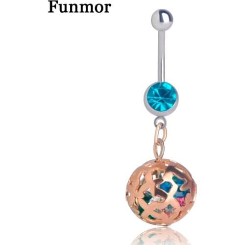 Funmor Zircon Ball Hollow Belly Button Ring For Women Girls Stainless Steel Long Pendant Beach Bikini Body Piercing Jewelry