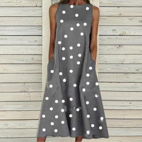 Women Summer Dress Polka Dot Print Beach Holiday Style O-Neck Maxi Dress with Pocket 2021 New Clothing For Females Gowns Outfit