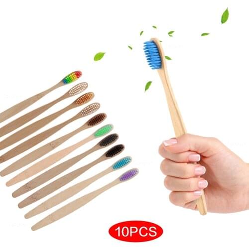 10PCS Bamboo Handle Toothbrush Charcoal Eco Friendly Soft Bristle Wooden Tooth Brush Portable Travel Oral Cleaning Care Brushes