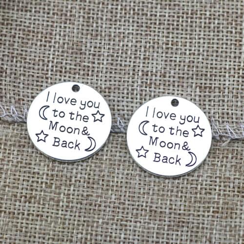 20 Pieces/Lot Diameter 25mm Antique Silver Plated Metal I Love You Moon Back Moon Charm Pendant