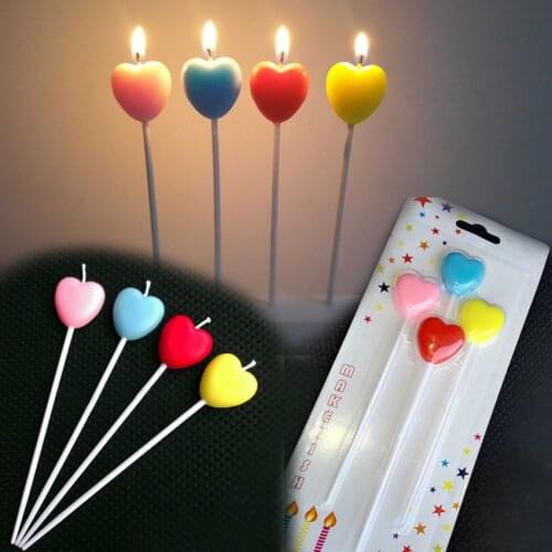 4PCS/Set Colorful Heart Shape Long Birthday Candle Cute Cake Topper Decorative Candles for Cupcake Wedding Party Cake Decoration