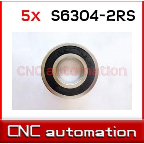 5pcs rubber sealed stainless Radial shaft ball bearings S6304 6304 2RS 20*52*15mm