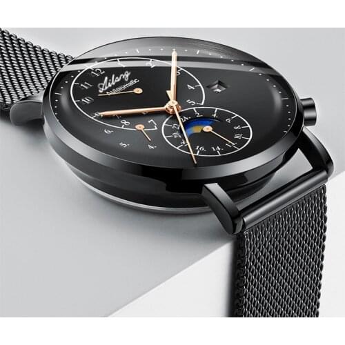 AILANG Mechanical Watch Full Steel Black Automatic Mens Watches Top Brand Luxury Casual Full Steel Luminous Waterproof Men Watch